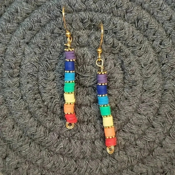 Rainbow LGBTQ Chakras Yoga Pride Beads Hand Crafted Gold Plated Earrings - Picture 6 of 10
